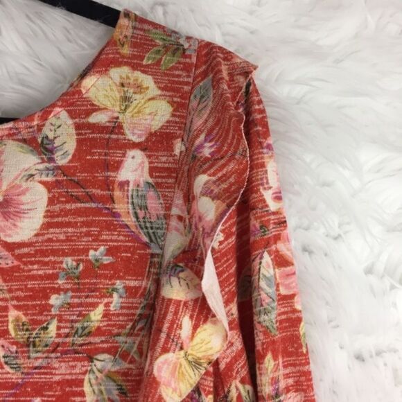 Lauren Conrad Red‎ Floral Ruffle Long Sleeve Top - Picture 3 of 7